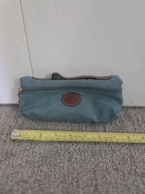 Longchamp Teal Nylon Cosmetic Pouch with Leather Trim